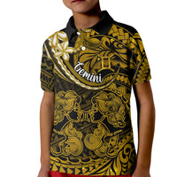 Polynesian Pride Gemini Zodiac Kid Polo Shirt Astrological Sign Tribal Plumeria Gold Galaxy LT14 Kid Gold - Polynesian Pride