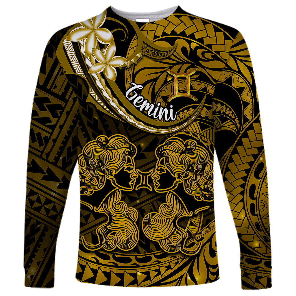 Polynesian Pride Gemini Zodiac Long Sleeve Shirt Astrological Sign Tribal Plumeria Gold Galaxy LT14 Unisex Gold - Polynesian Pride