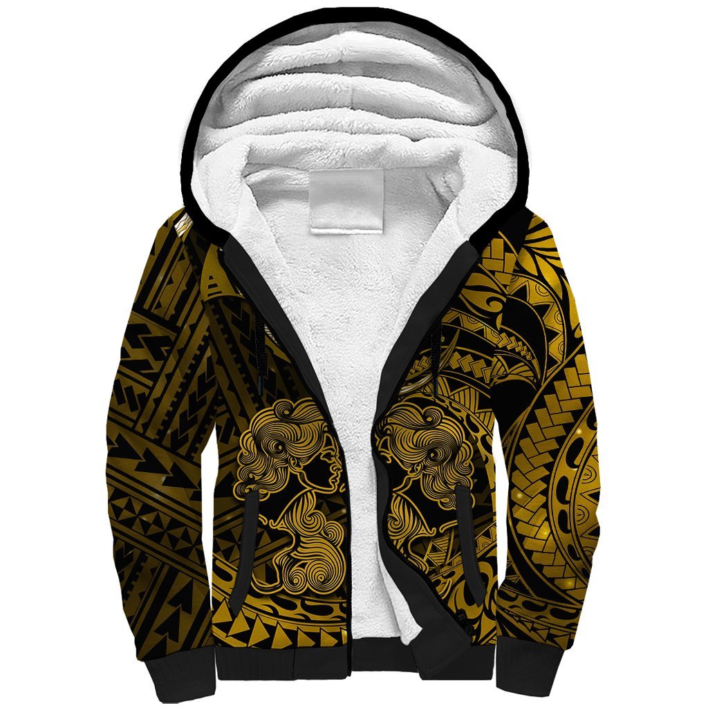 Polynesian Pride Gemini Zodiac Sherpa Hoodie Astrological Sign Tribal Plumeria Gold Galaxy LT14 Unisex Gold - Polynesian Pride