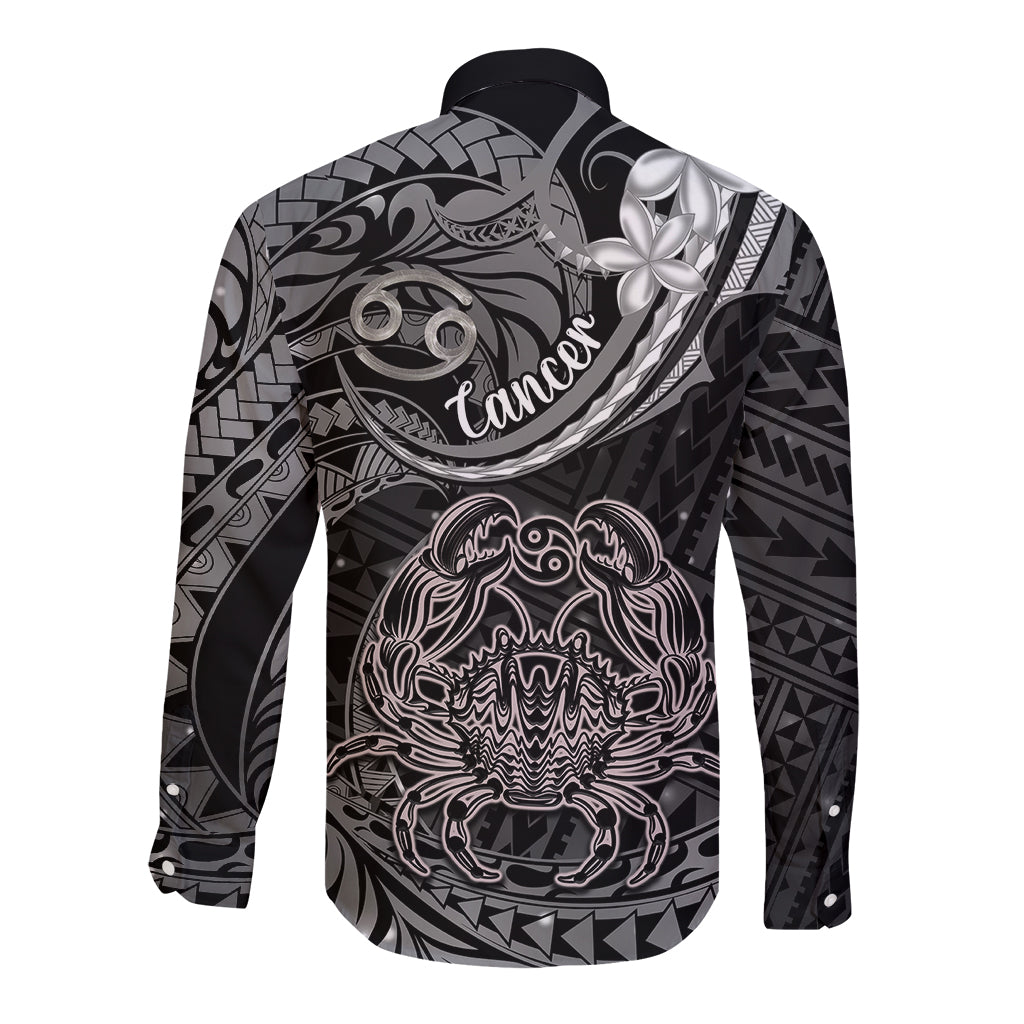 Polynesian Pride Cancer Zodiac Long Sleeve Button Shirt Astrological Sign Tribal Plumeria Grey Galaxy LT14 - Polynesian Pride