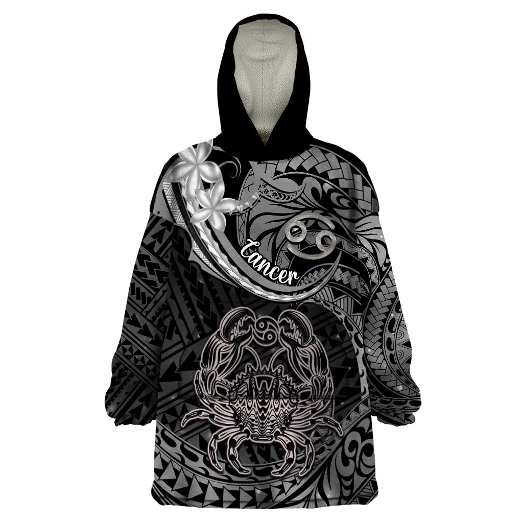 Polynesian Pride Cancer Zodiac Wearable Blanket Hoodie Astrological Sign Tribal Plumeria Grey Galaxy LT14 One Size Grey - Polynesian Pride