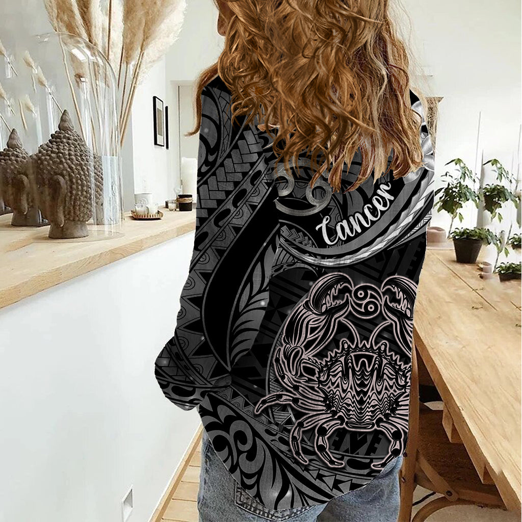 Polynesian Pride Cancer Zodiac Women Casual Shirt Astrological Sign Tribal Plumeria Grey Galaxy LT14 - Polynesian Pride