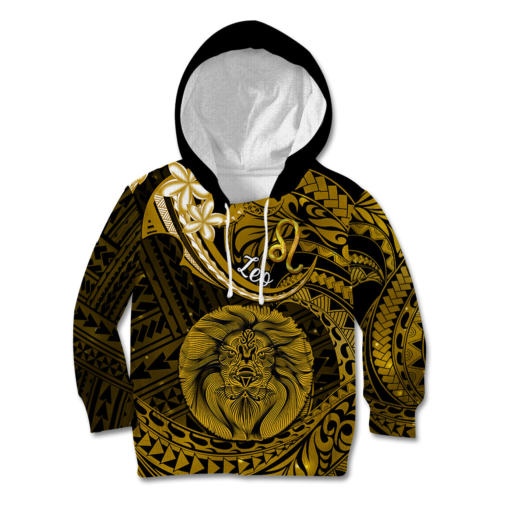 Polynesian Pride Leo Zodiac Kid Hoodie Astrological Sign Tribal Plumeria Gold Galaxy LT14 Hoodie Gold - Polynesian Pride