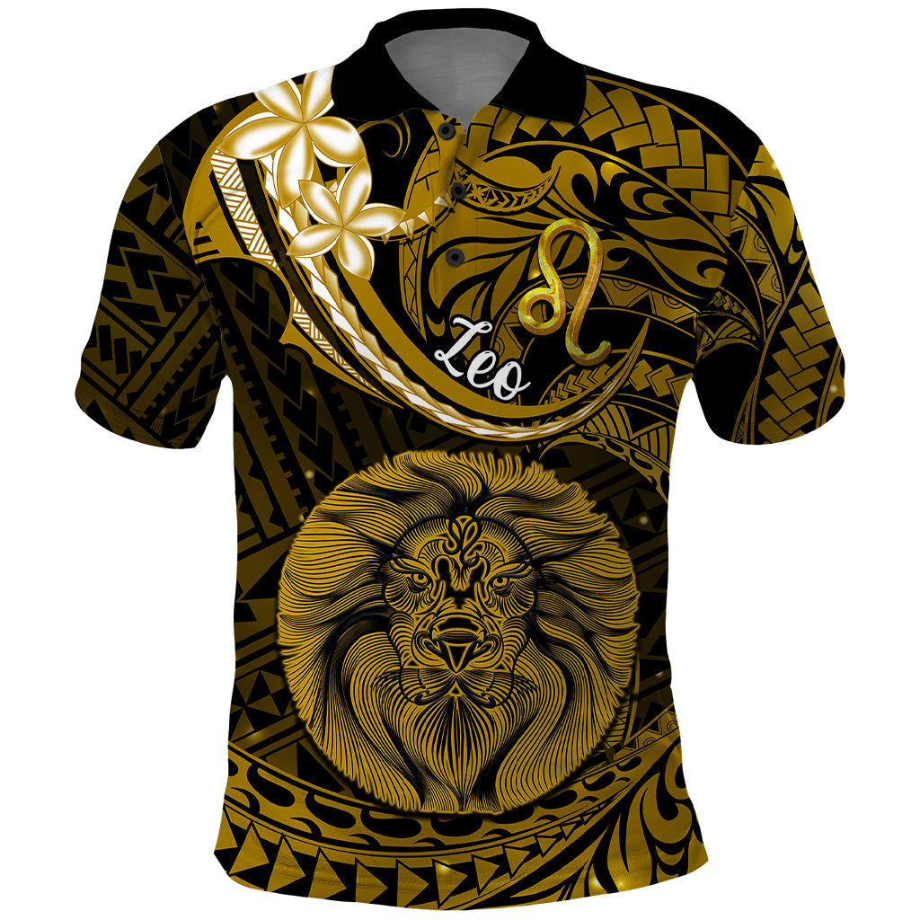 Polynesian Pride Leo Zodiac Polo Shirt Astrological Sign Tribal Plumeria Gold Galaxy LT14 Gold - Polynesian Pride