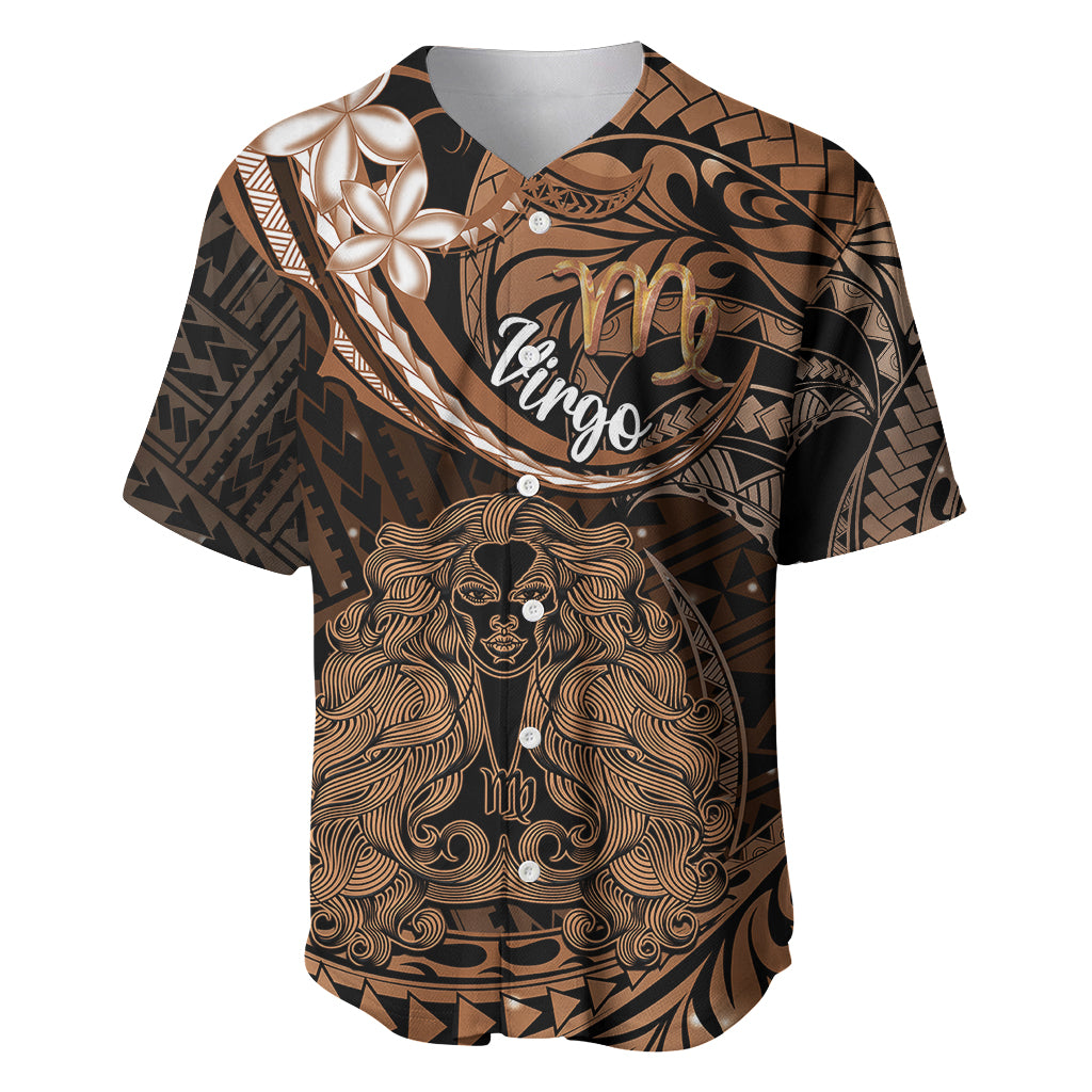 Polynesian Pride Virgo Zodiac Baseball Jersey Astrological Sign Tribal Plumeria Brown Galaxy LT14 Brown - Polynesian Pride