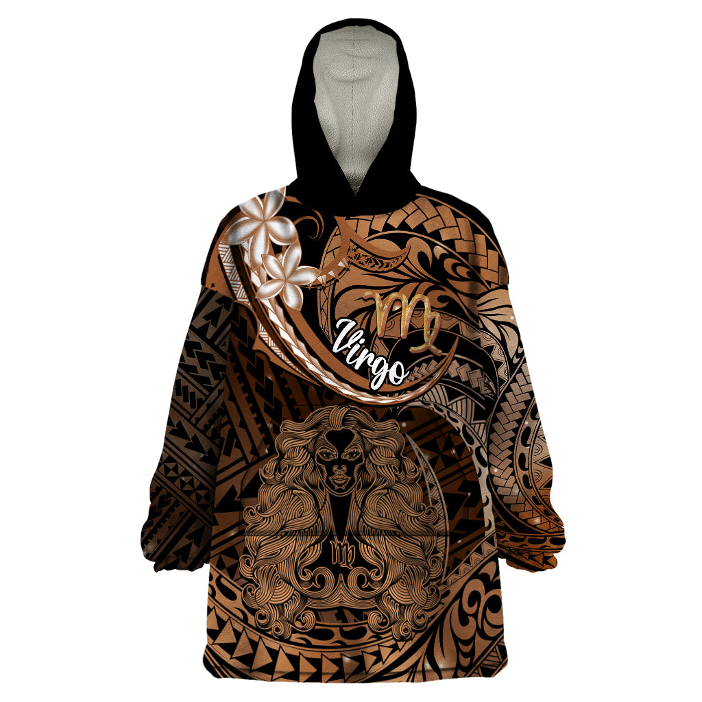 Polynesian Pride Virgo Zodiac Wearable Blanket Hoodie Astrological Sign Tribal Plumeria Brown Galaxy LT14 One Size Brown - Polynesian Pride