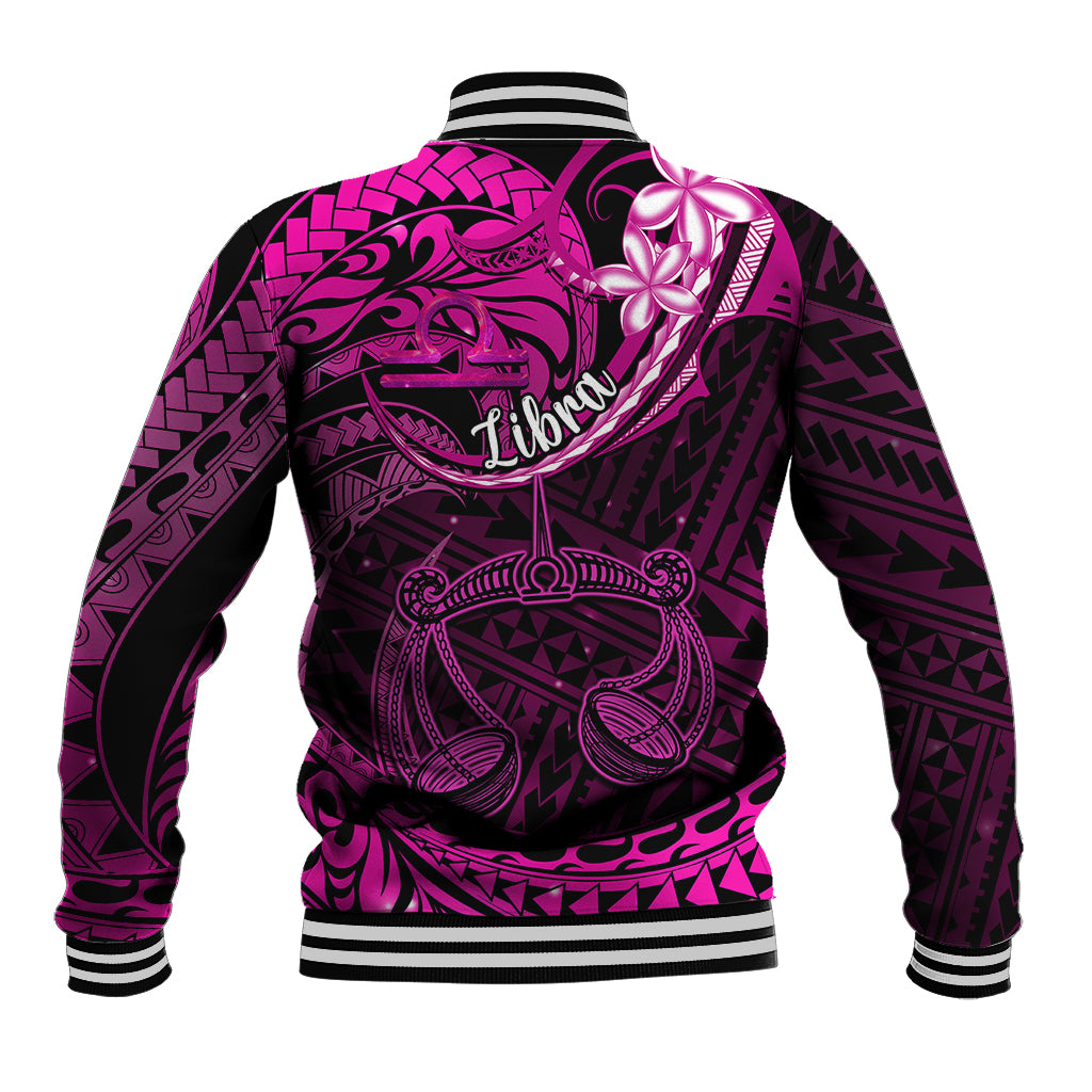 Polynesian Pride Libra Zodiac Baseball Jacket Astrological Sign Tribal Plumeria Pink Galaxy LT14 - Polynesian Pride