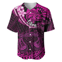Polynesian Pride Libra Zodiac Baseball Jersey Astrological Sign Tribal Plumeria Pink Galaxy LT14 Pink - Polynesian Pride