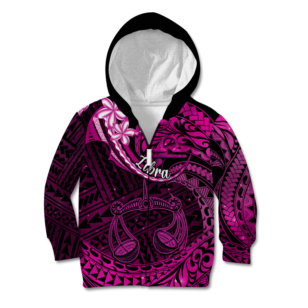 Polynesian Pride Libra Zodiac Kid Hoodie Astrological Sign Tribal Plumeria Pink Galaxy LT14 Zip Hoodie Pink - Polynesian Pride