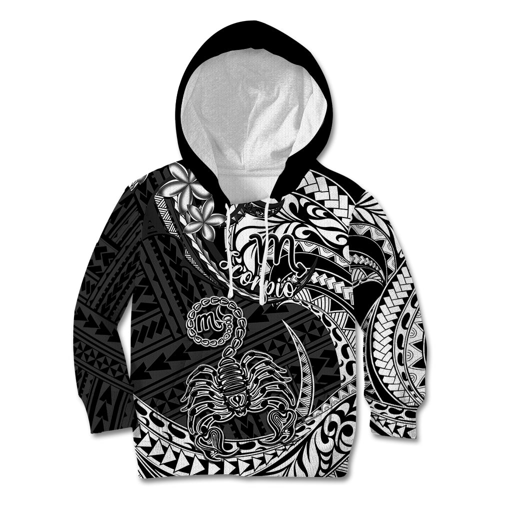 Polynesian Pride Scorpio Zodiac Kid Hoodie Astrological Sign Tribal Plumeria Black LT14 Hoodie Black - Polynesian Pride
