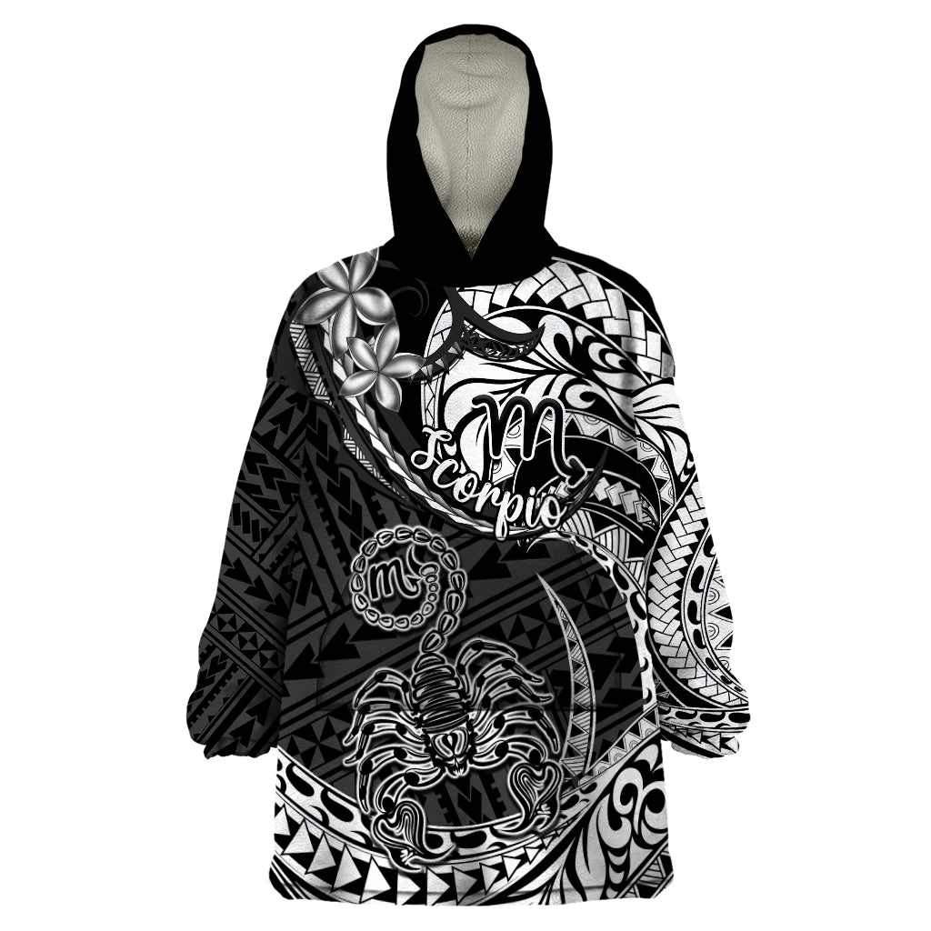 Polynesian Pride Scorpio Zodiac Wearable Blanket Hoodie Astrological Sign Tribal Plumeria Black LT14 One Size Black - Polynesian Pride