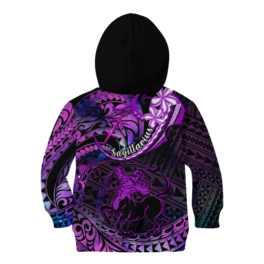 Polynesian Pride Sagittarius Zodiac Kid Hoodie Astrological Sign Tribal Plumeria Purple Galaxy LT14 - Polynesian Pride