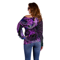 Polynesian Pride Sagittarius Zodiac Off Shoulder Sweater Astrological Sign Tribal Plumeria Purple Galaxy LT14 - Polynesian Pride
