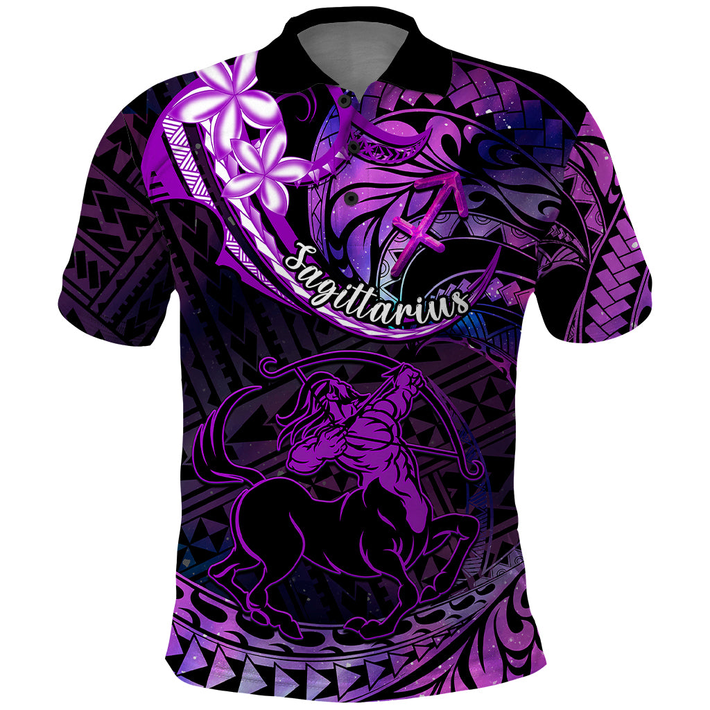Polynesian Pride Sagittarius Zodiac Polo Shirt Astrological Sign Tribal Plumeria Purple Galaxy LT14 Purple - Polynesian Pride