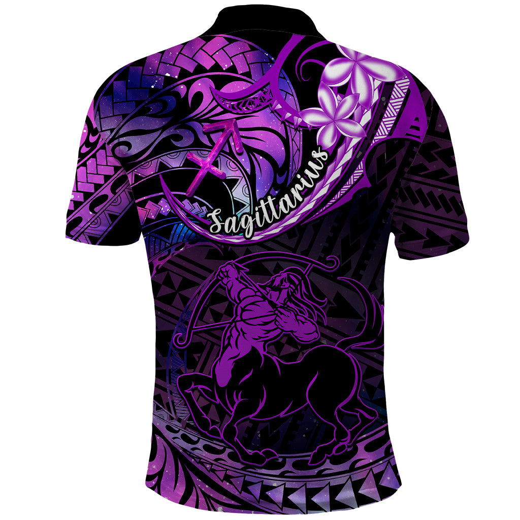 Polynesian Pride Sagittarius Zodiac Polo Shirt Astrological Sign Tribal Plumeria Purple Galaxy LT14 - Polynesian Pride