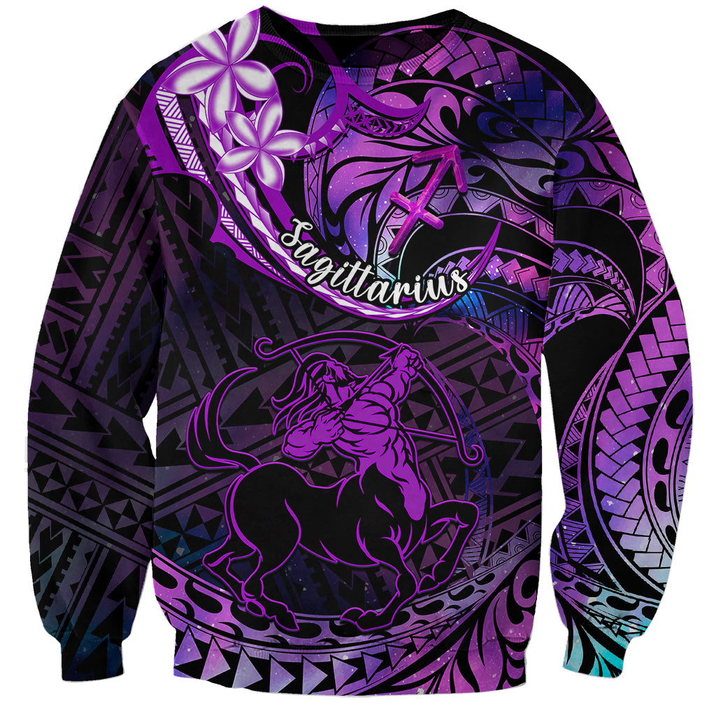 Polynesian Pride Sagittarius Zodiac Sweatshirt Astrological Sign Tribal Plumeria Purple Galaxy LT14 Unisex Purple - Polynesian Pride