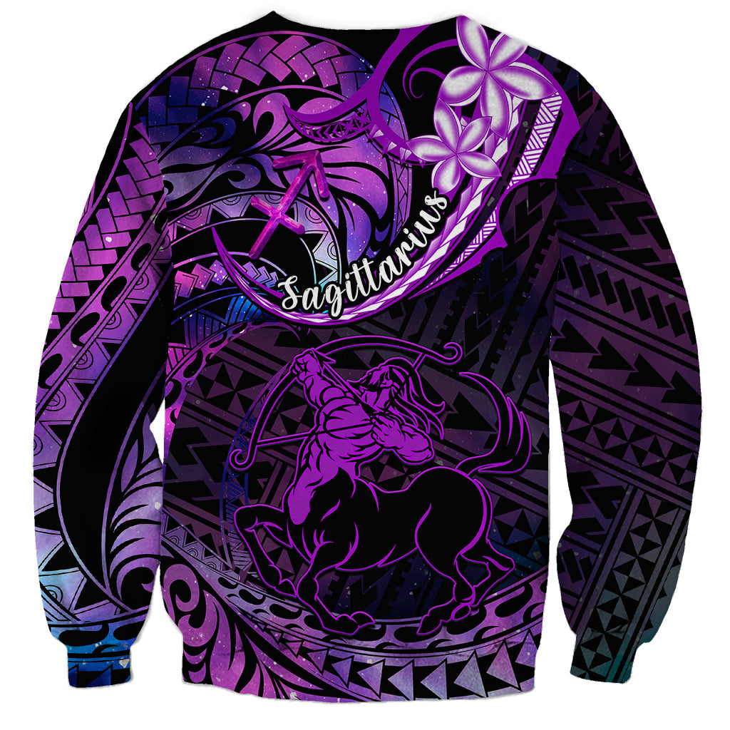 Polynesian Pride Sagittarius Zodiac Sweatshirt Astrological Sign Tribal Plumeria Purple Galaxy LT14 - Polynesian Pride