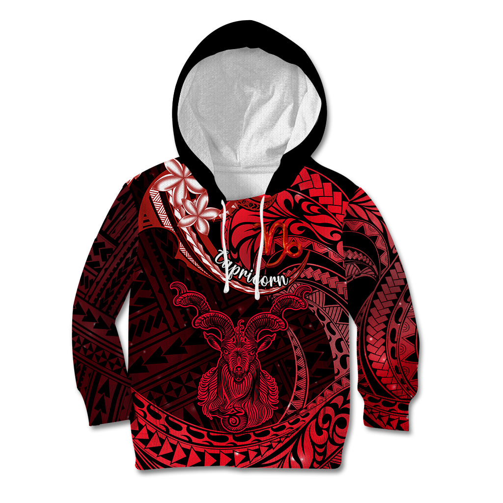 Polynesian Pride Capricorn Zodiac Kid Hoodie Astrological Sign Tribal Plumeria Red Galaxy LT14 Hoodie Red - Polynesian Pride