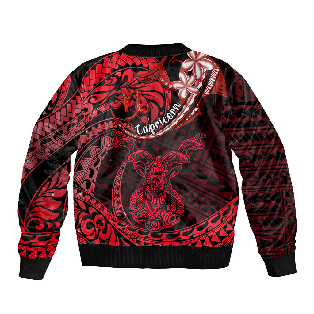 Polynesian Pride Capricorn Zodiac Sleeve Zip Bomber Jacket Astrological Sign Tribal Plumeria Red Galaxy LT14 - Polynesian Pride