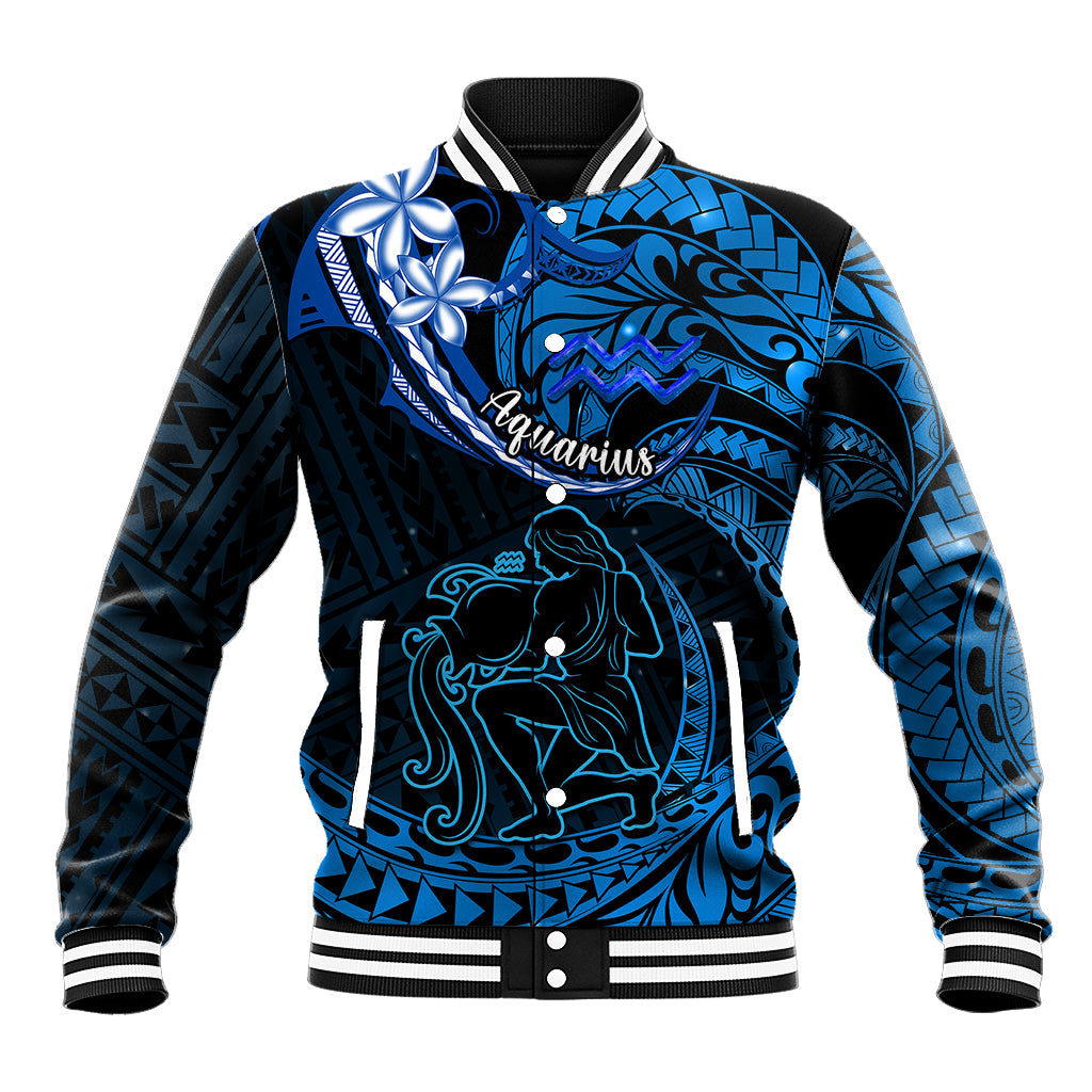 Polynesian Pride Aquarius Zodiac Baseball Jacket Astrological Sign Tribal Plumeria Blue Galaxy LT14 Unisex Blue - Polynesian Pride