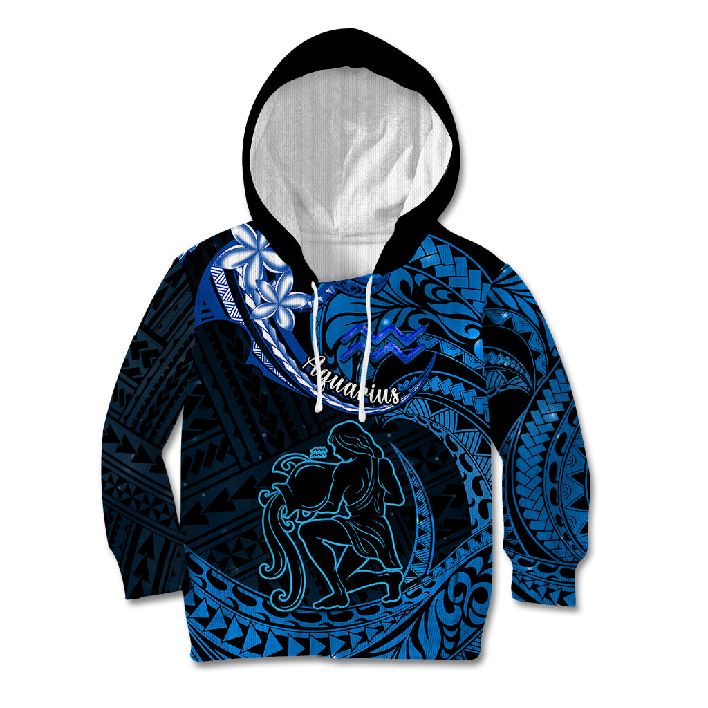 Polynesian Pride Aquarius Zodiac Kid Hoodie Astrological Sign Tribal Plumeria Blue Galaxy LT14 Hoodie Blue - Polynesian Pride