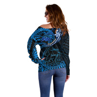 Polynesian Pride Aquarius Zodiac Off Shoulder Sweater Astrological Sign Tribal Plumeria Blue Galaxy LT14 - Polynesian Pride