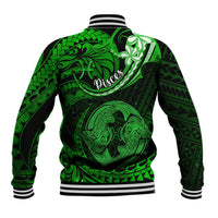 Polynesian Pride Pisces Zodiac Baseball Jacket Astrological Sign Tribal Plumeria Green Galaxy LT14 - Polynesian Pride