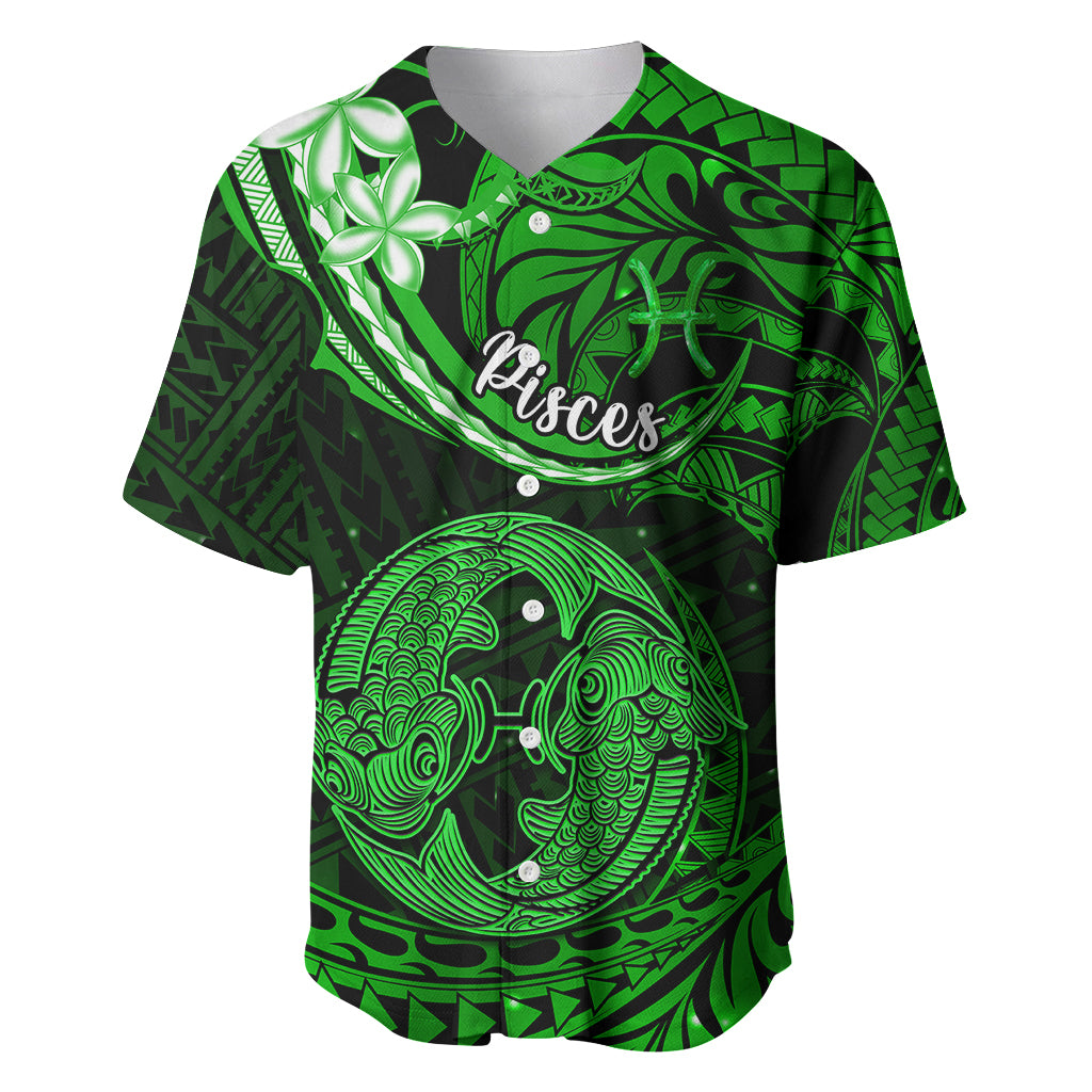 Polynesian Pride Pisces Zodiac Baseball Jersey Astrological Sign Tribal Plumeria Green Galaxy LT14 Green - Polynesian Pride