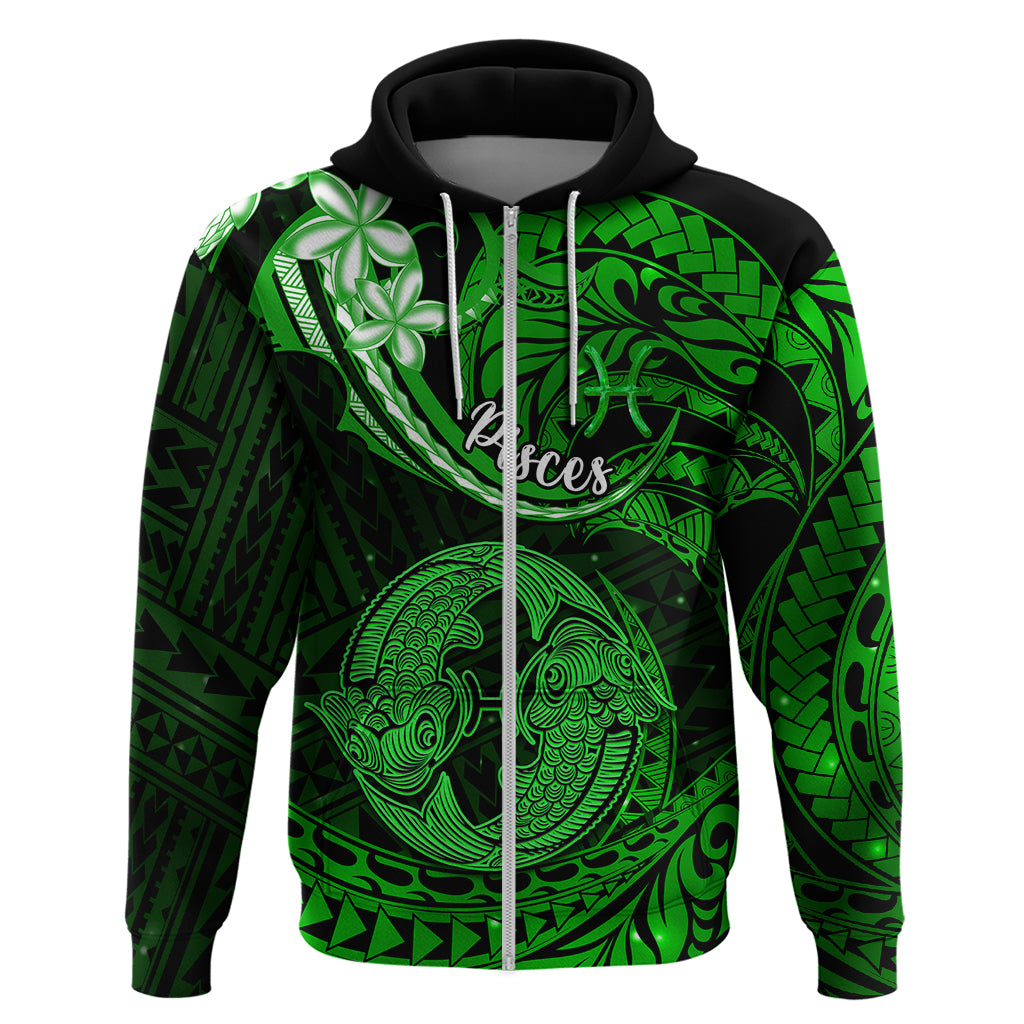 Polynesian Pride Pisces Zodiac Hoodie Astrological Sign Tribal Plumeria Green Galaxy LT14 - Polynesian Pride