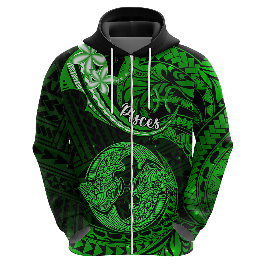 Polynesian Pride Pisces Zodiac Hoodie Astrological Sign Tribal Plumeria Green Galaxy LT14 - Polynesian Pride