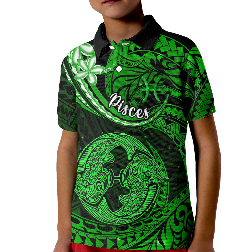 Polynesian Pride Pisces Zodiac Kid Polo Shirt Astrological Sign Tribal Plumeria Green Galaxy LT14 Kid Green - Polynesian Pride