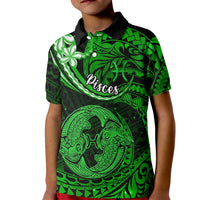 Polynesian Pride Pisces Zodiac Kid Polo Shirt Astrological Sign Tribal Plumeria Green Galaxy LT14 Kid Green - Polynesian Pride