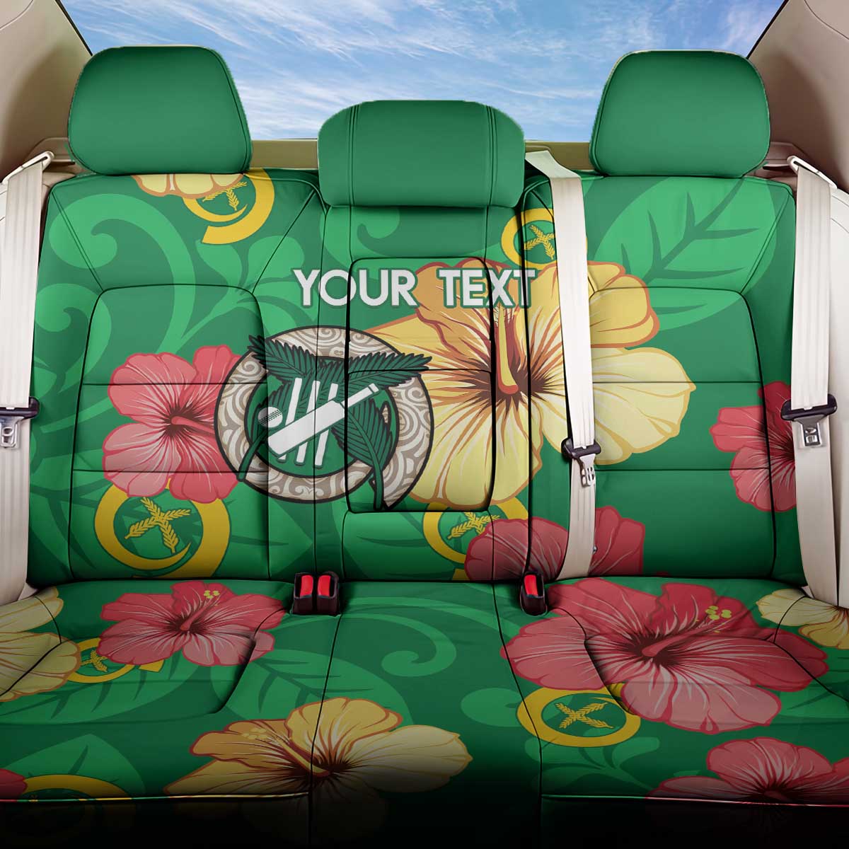 Custom Vanuatu Cricket Back Car Seat Cover 2024 Tropical Flowers Version