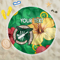 Custom Vanuatu Cricket Beach Blanket 2024 Tropical Flowers Version LT14 One Size 150cm Green - Polynesian Pride