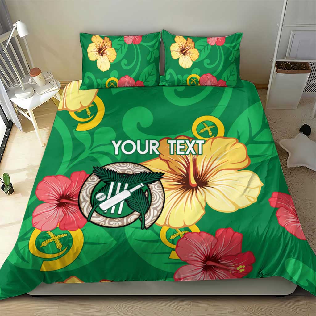 Custom Vanuatu Cricket Bedding Set 2024 Tropical Flowers Version