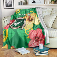 Custom Vanuatu Cricket Blanket 2024 Tropical Flowers Version LT14 Green - Polynesian Pride