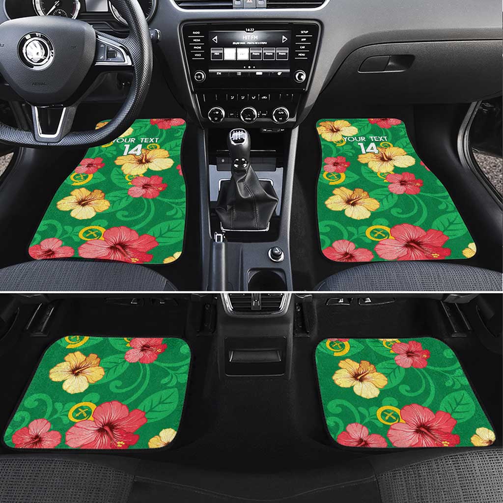 Custom Vanuatu Cricket Car Mats 2024 Tropical Flowers Version LT14 Set 4pcs Green - Polynesian Pride