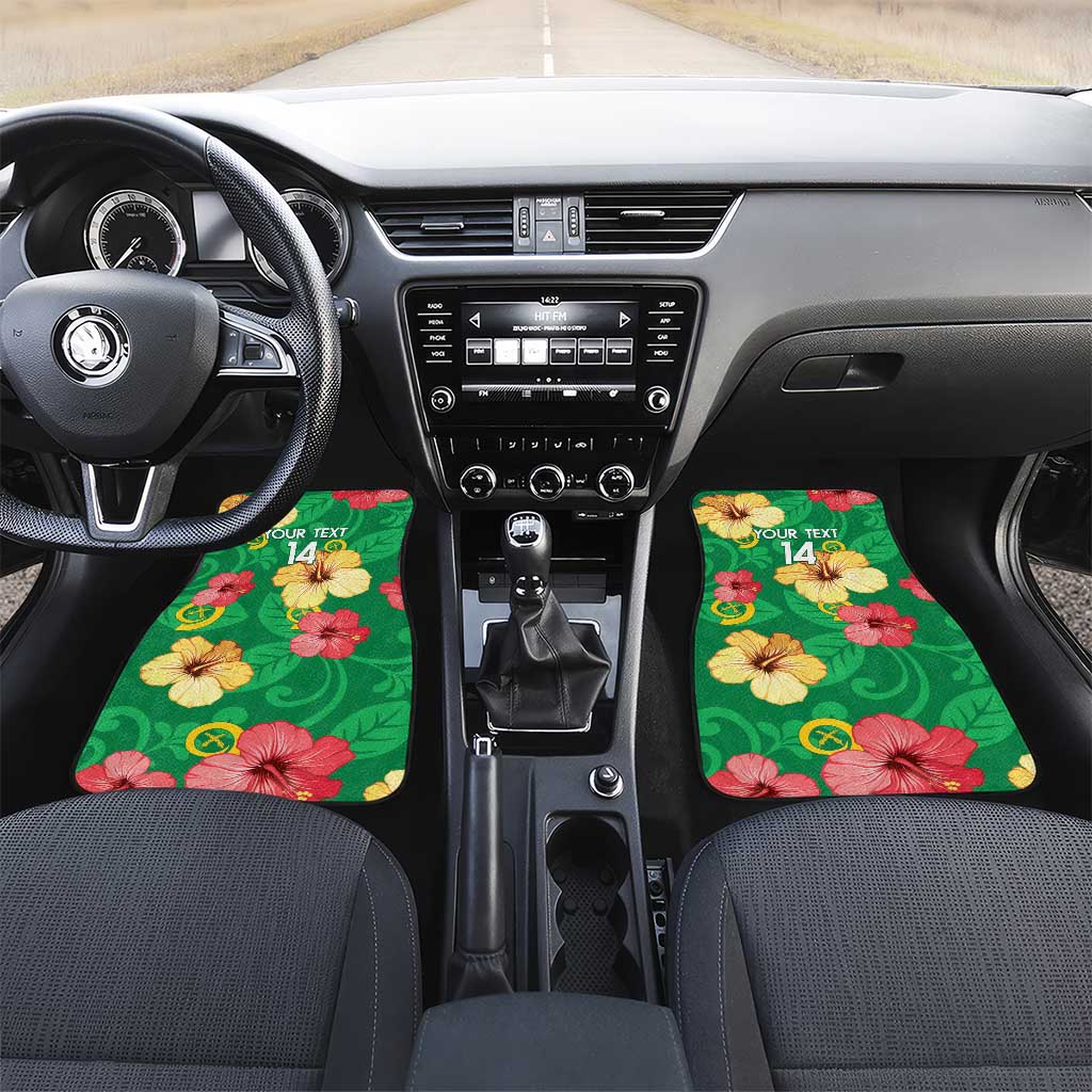 Custom Vanuatu Cricket Car Mats 2024 Tropical Flowers Version LT14 Set 2pcs - Front Green - Polynesian Pride