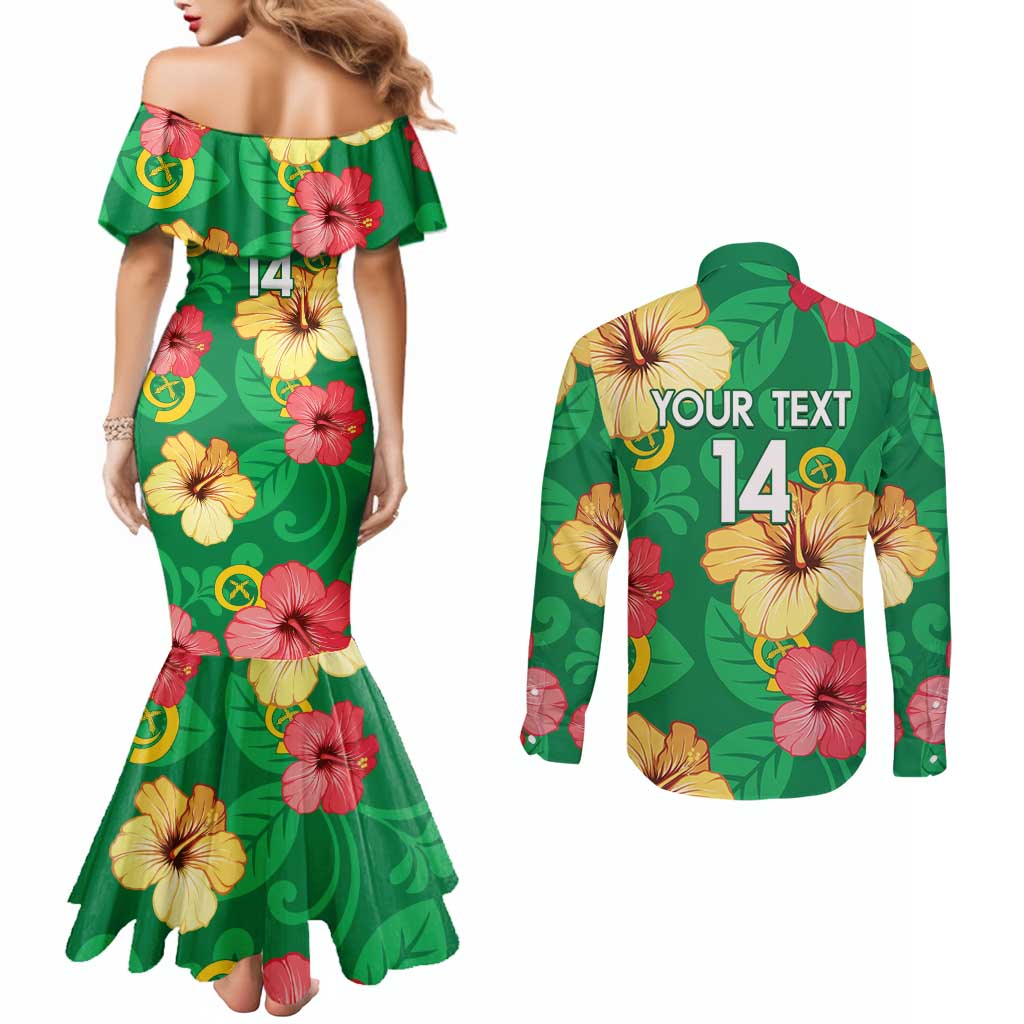 Custom Vanuatu Cricket Couples Matching Mermaid Dress and Long Sleeve Button Shirt 2024 Tropical Flowers Version LT14 - Polynesian Pride