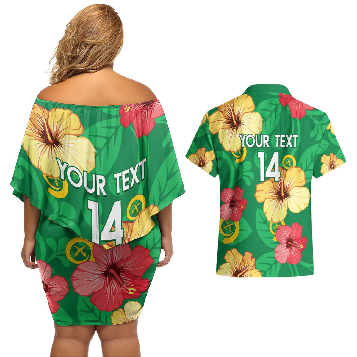 Custom Vanuatu Cricket Couples Matching Off Shoulder Short Dress and Hawaiian Shirt 2024 Tropical Flowers Version LT14 - Polynesian Pride