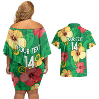 Custom Vanuatu Cricket Couples Matching Off Shoulder Short Dress and Hawaiian Shirt 2024 Tropical Flowers Version LT14 - Polynesian Pride