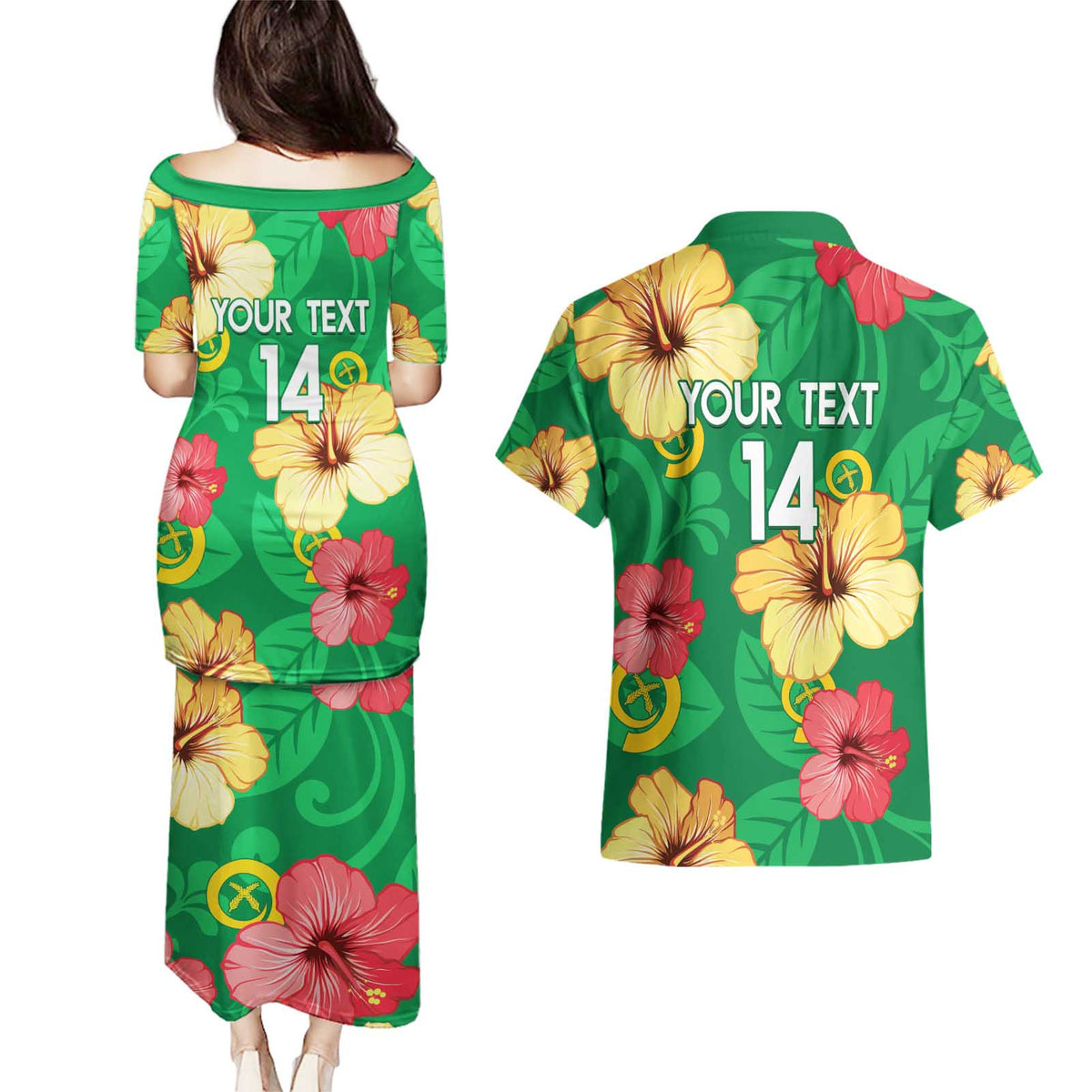 Custom Vanuatu Cricket Couples Matching Puletasi and Hawaiian Shirt 2024 Tropical Flowers Version LT14 - Polynesian Pride