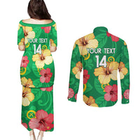 Custom Vanuatu Cricket Couples Matching Puletasi and Long Sleeve Button Shirt 2024 Tropical Flowers Version LT14 - Polynesian Pride
