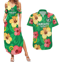 Custom Vanuatu Cricket Couples Matching Summer Maxi Dress and Hawaiian Shirt 2024 Tropical Flowers Version LT14 Green - Polynesian Pride