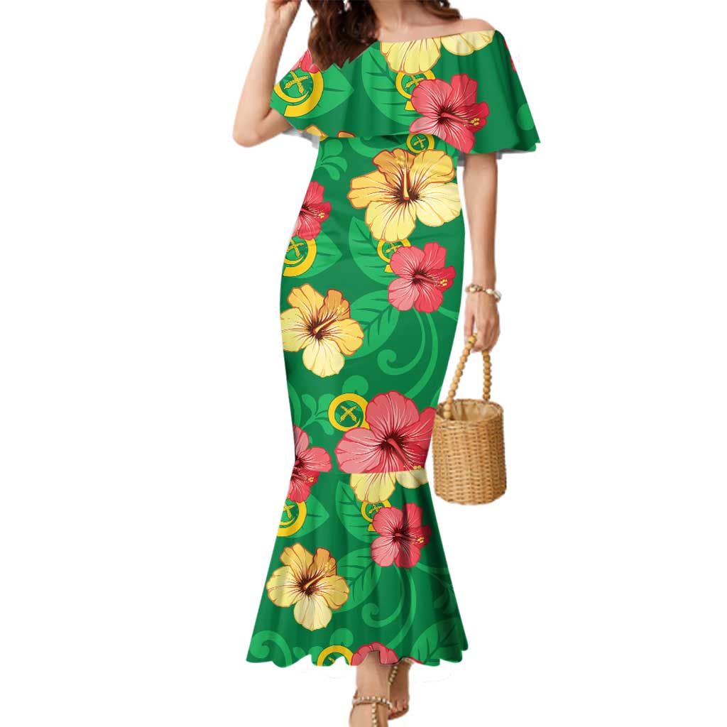 Custom Vanuatu Cricket Family Matching Mermaid Dress and Hawaiian Shirt 2024 Tropical Flowers Version