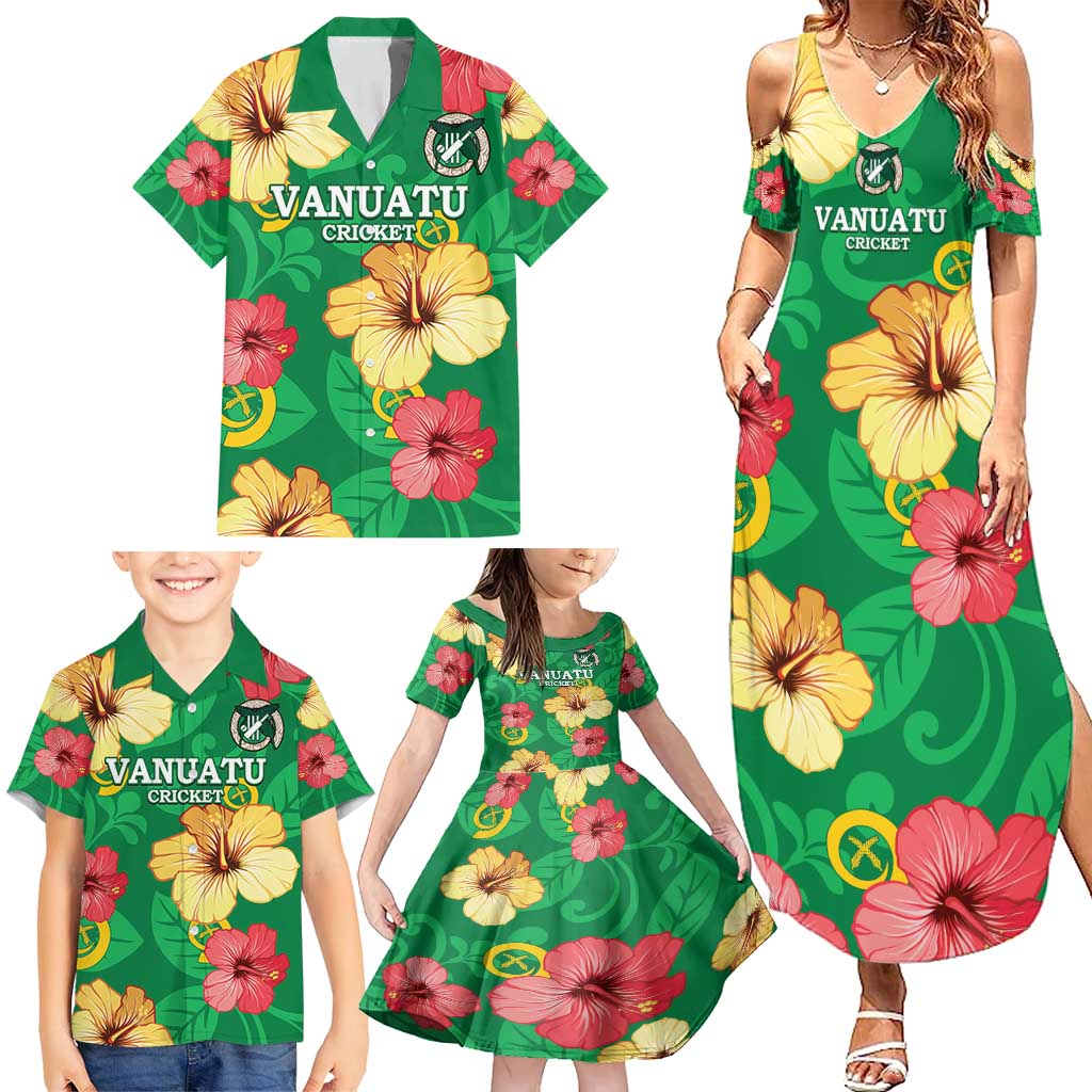 Custom Vanuatu Cricket Family Matching Summer Maxi Dress and Hawaiian Shirt 2024 Tropical Flowers Version