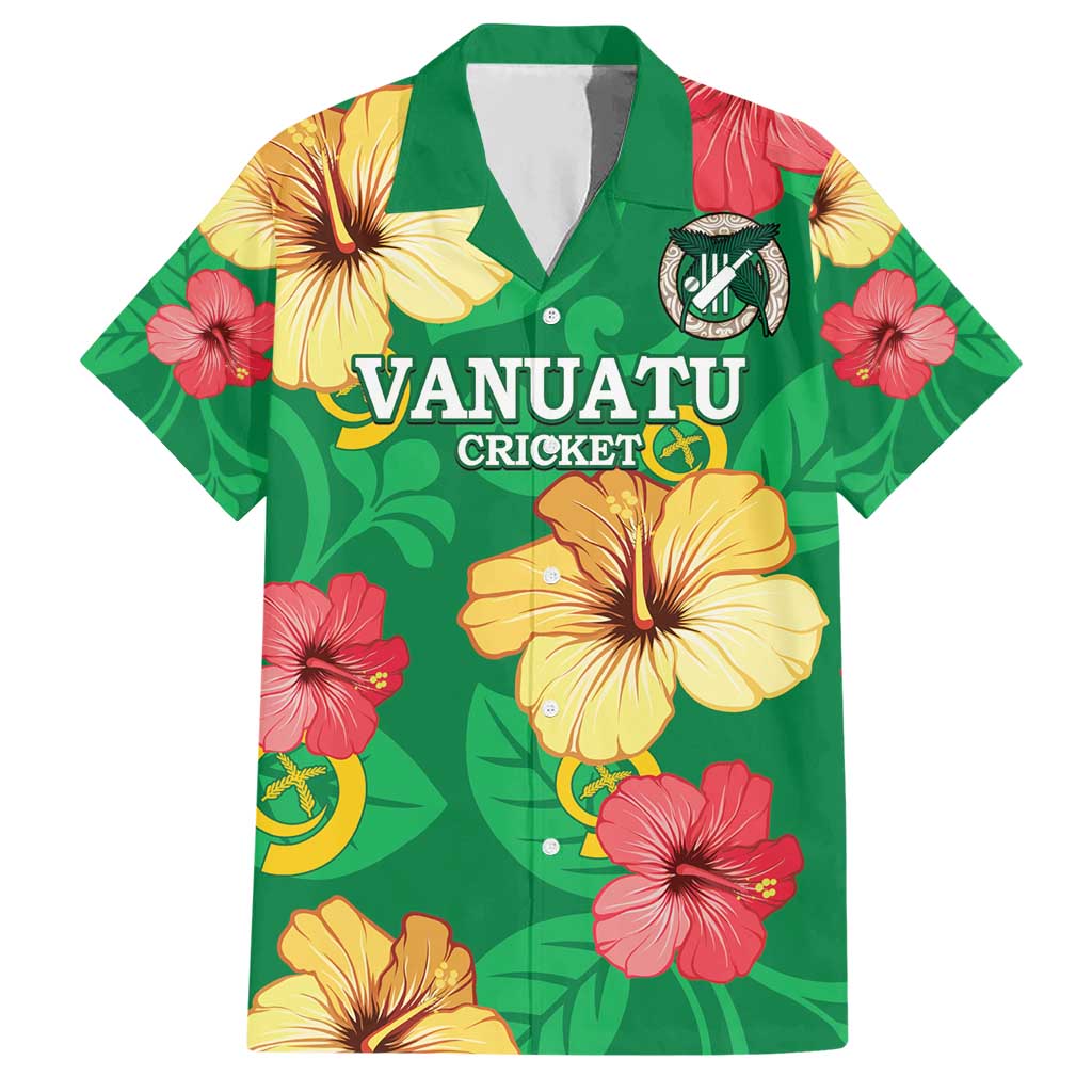 Custom Vanuatu Cricket Hawaiian Shirt 2024 Tropical Flowers Version LT14 Green - Polynesian Pride
