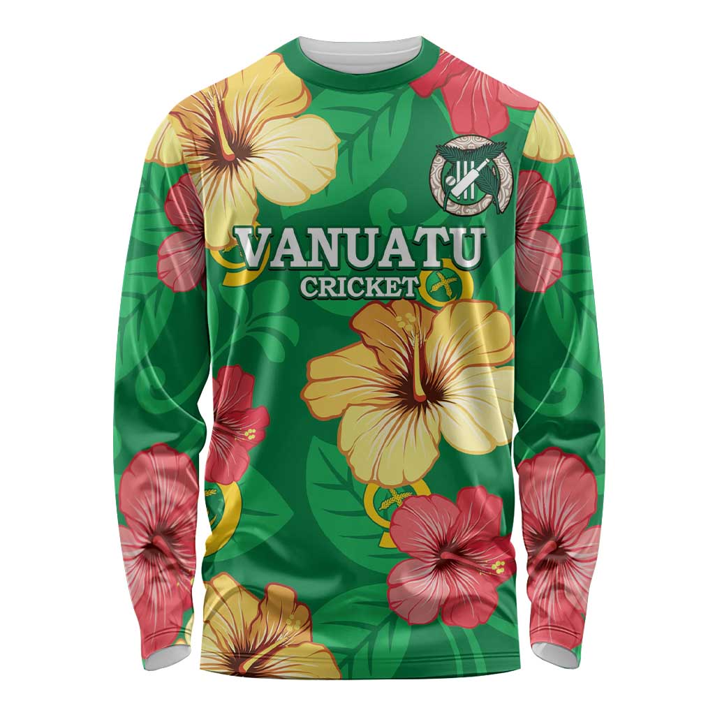 Custom Vanuatu Cricket Long Sleeve Shirt 2024 Tropical Flowers Version