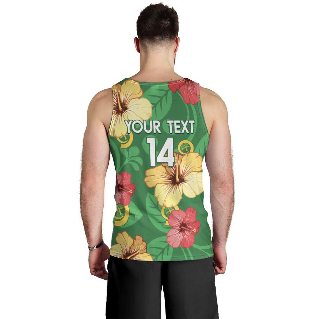 Custom Vanuatu Cricket Men Tank Top 2024 Tropical Flowers Version LT14 - Polynesian Pride