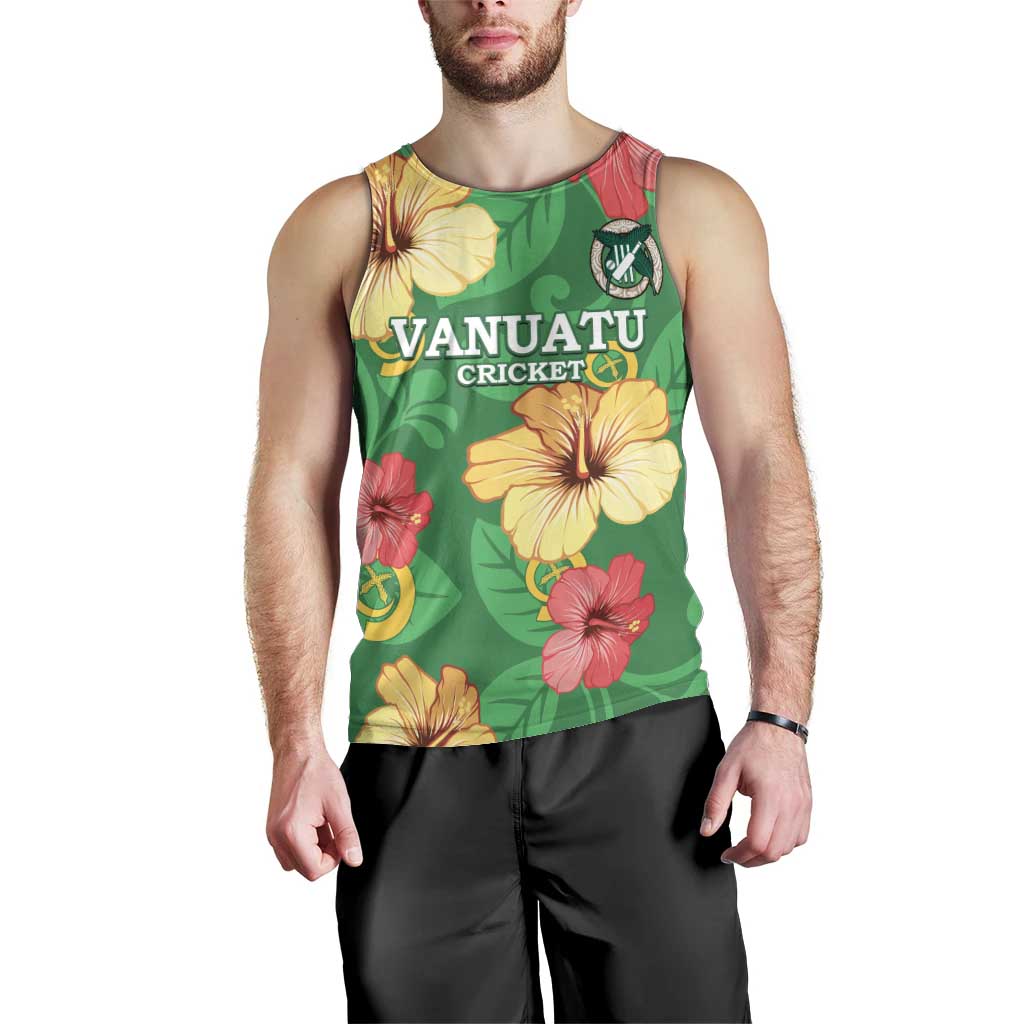 Custom Vanuatu Cricket Men Tank Top 2024 Tropical Flowers Version LT14 - Polynesian Pride